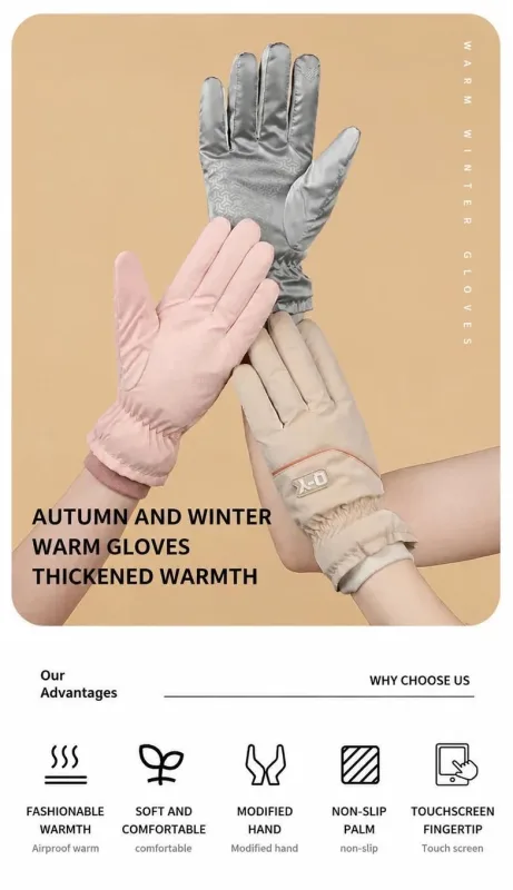 2 Pairs Thermal Gloves,Anti-slip – Light Pink