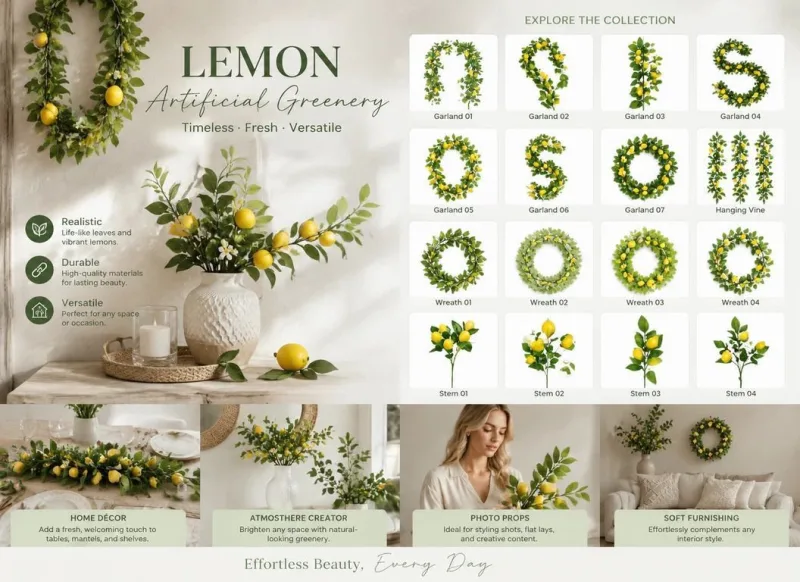 Willow Leaf Faux Lemon Vine Indoor Wall Greenery 2 Pack