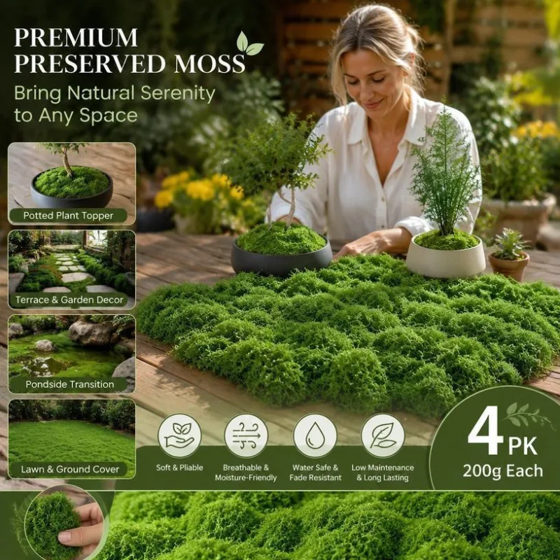 Dark Green Large Pack Faux String Moss Pot Cover 4 Pack 200g Dark Green Large Pack Faux String Moss Pot Cover 4 Pack 200g