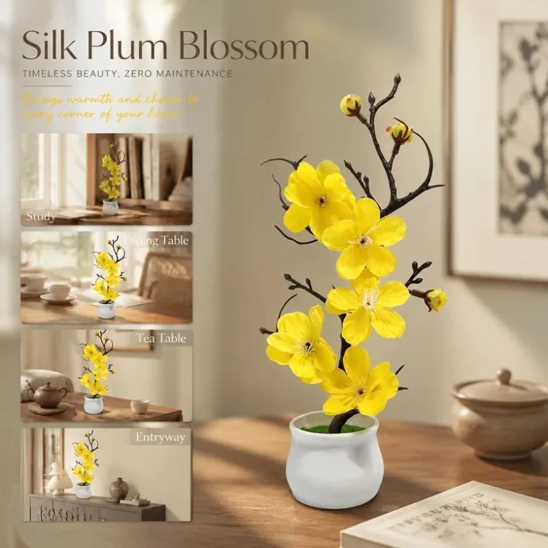 Soft Silk Wintersweet Jar Bonsai Table Decor Yellow Soft Silk Wintersweet Jar Bonsai Table Decor Yellow