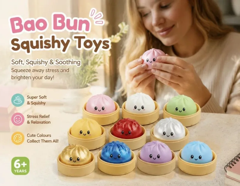 Stress Relief Duo Plain Purple & Plain Blue Bun Squishy 2 Pack, Quiet Daily Pair