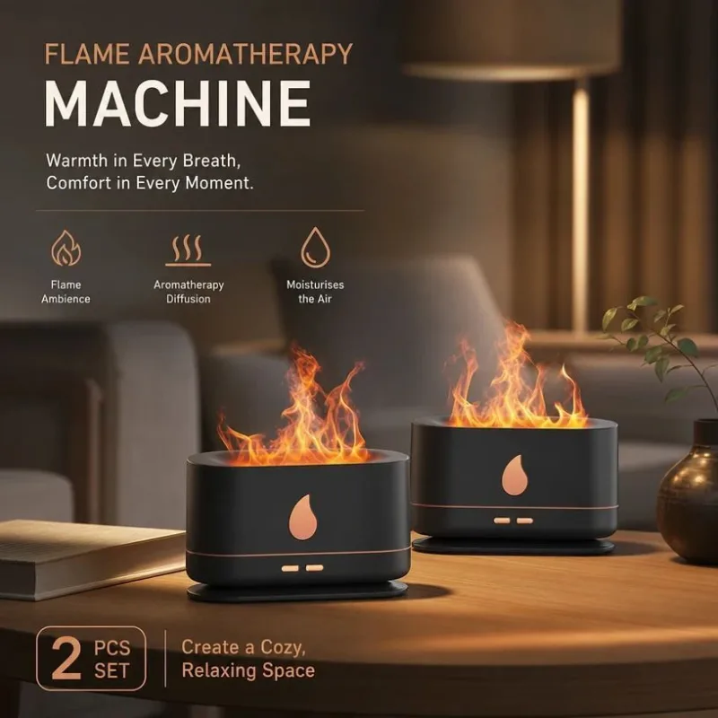 2 Pack USB Flame Diffuser, Black Single Light, Xmas Set 2 Pack USB Flame Diffuser, Black Single Light, Xmas Set
