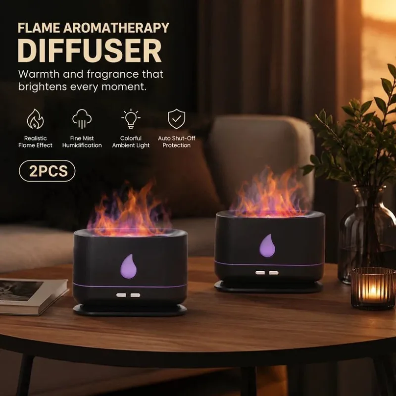 2 Pack USB Flame Diffuser, Black RGB Light, Hamper Gift 2 Pack USB Flame Diffuser, Black RGB Light, Hamper Gift