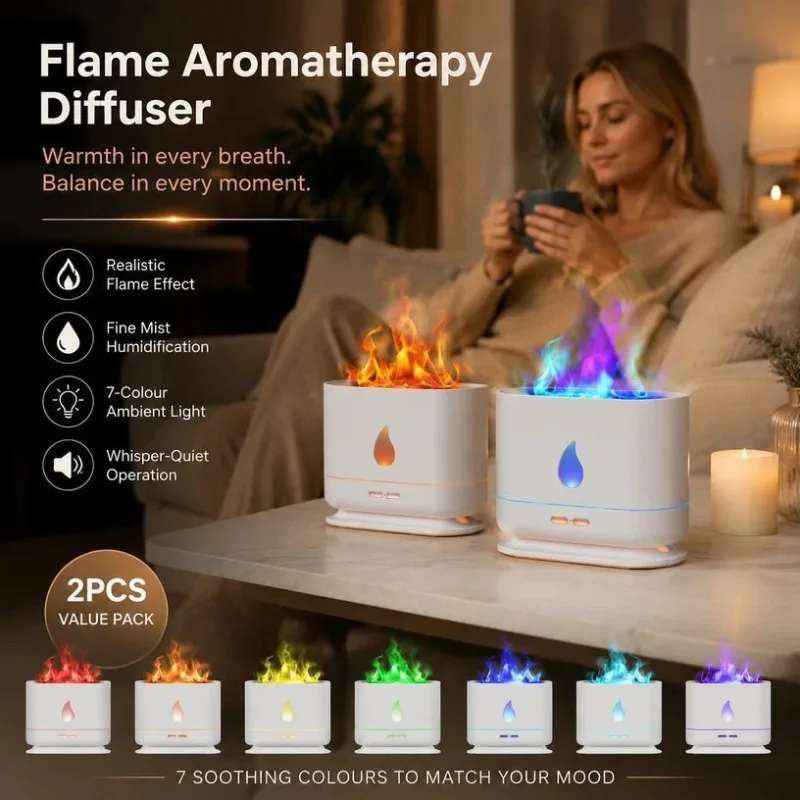 2 Pack USB Flame Diffuser, White RGB Light, Home Xmas Gift 2 Pack USB Flame Diffuser, White RGB Light, Home Xmas Gift