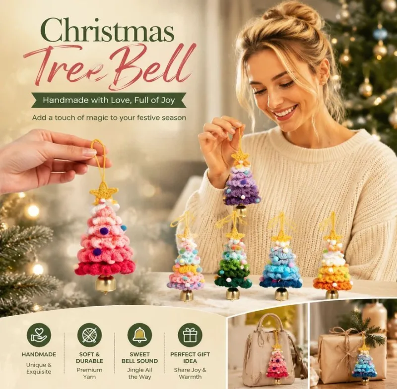 2 Pack Crochet Bell Ornament Style A Pink, Matching Christmas Gift Set