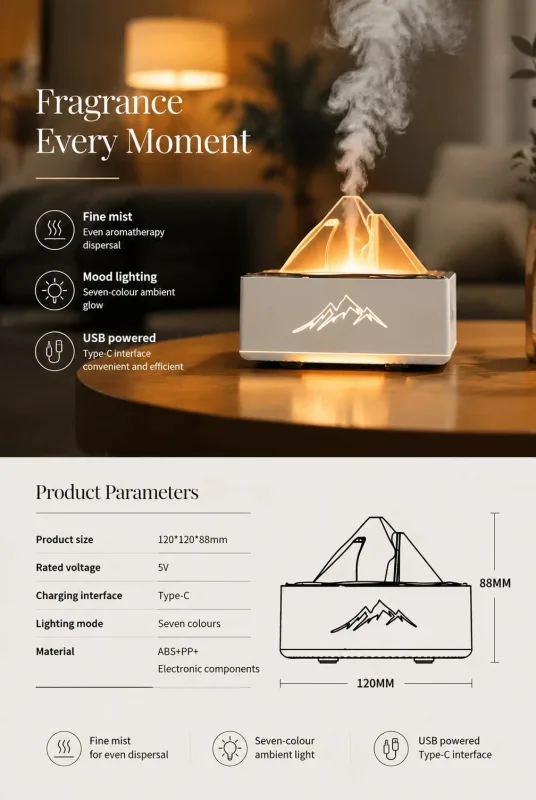 Home Aroma Diffuser Humidifier with Night Light, Black, Holiday Present