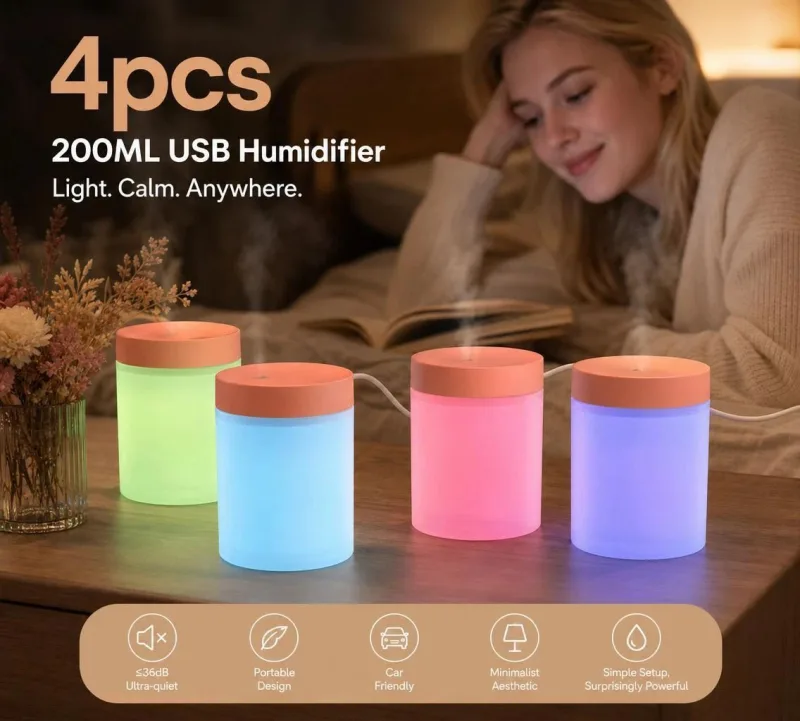 4 Pack USB Humidifier Pink, Decor Gift Bundle 4 Pack USB Humidifier Pink, Decor Gift Bundle