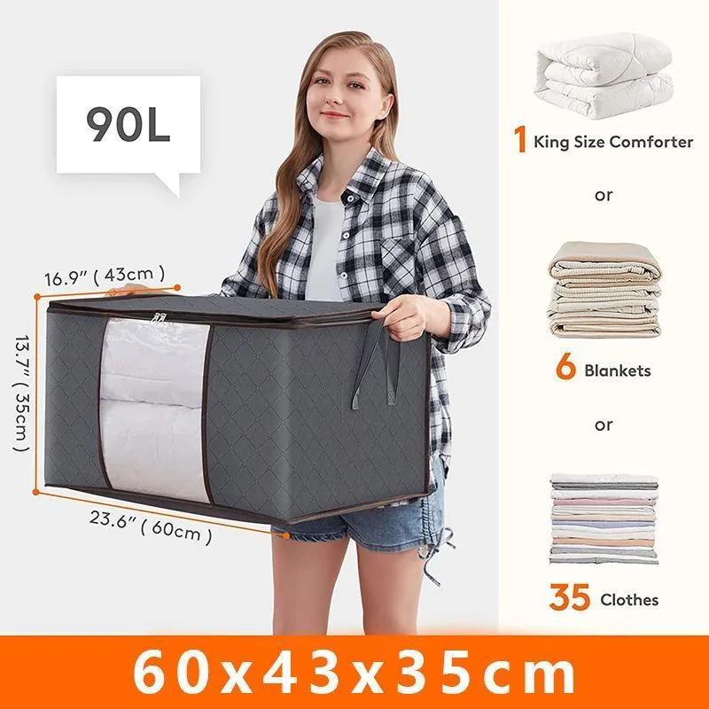 3 Pack 90L Extra Large Quilt Storage Bags Black Zipper, Hold Thick Heavy Winter Blankets