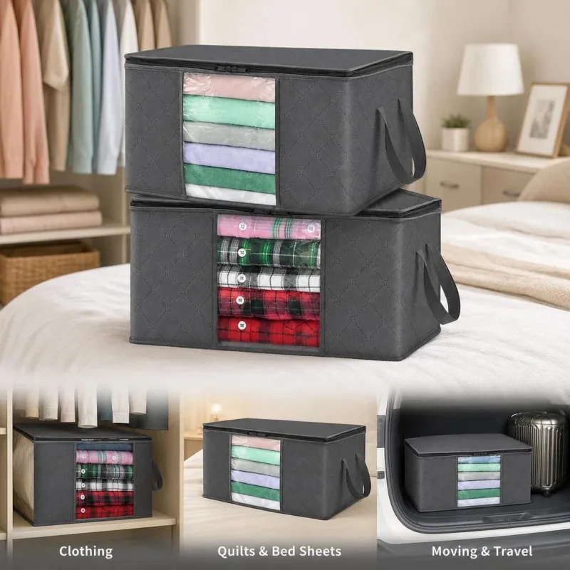 6 Pack 84L Large Bedding Storage Bags Black Zipper, Multi-Pack For Thick Coat & Quilt Sorting 6 Pack 84L Large Bedding Storage Bags Black Zipper, Multi-Pack For Thick Coat & Quilt Sorting