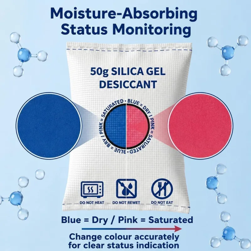 4 Pack Standard Blue Black Flat Opening Silica Gel, Visual Humidity Dehumidifying Packs 200g