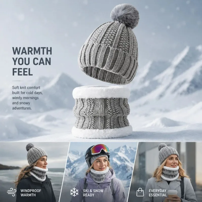 Versatile Snow Gear Gift Plush Lined Knit Hat 2 Pack Light Grey, Daily & Ski Travel Matching Outfit Versatile Snow Gear Gift Plush Lined Knit Hat 2 Pack Light Grey, Daily & Ski Travel Matching Outfit