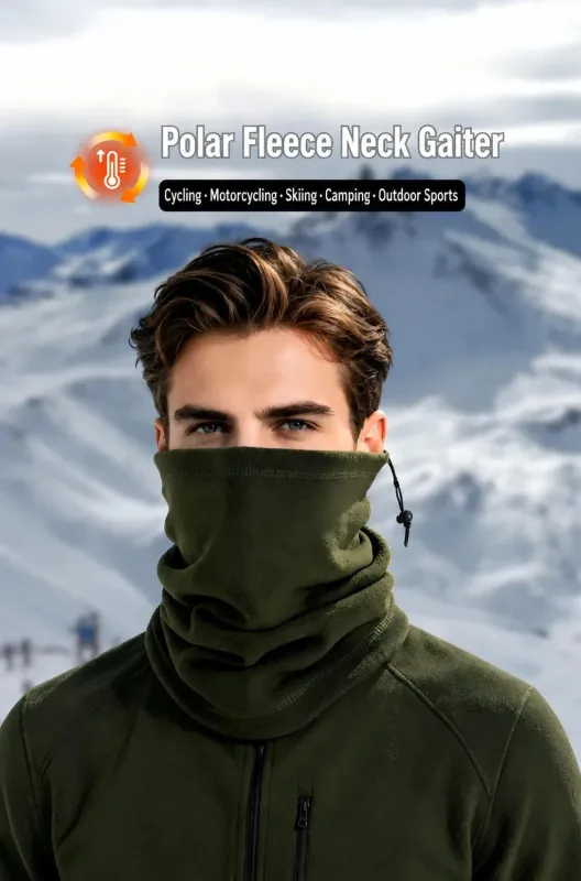 Premium Ski Resort Essential Fleece Drawstring Neck Gaiter, Fluorescent Green, High Visibility Design
