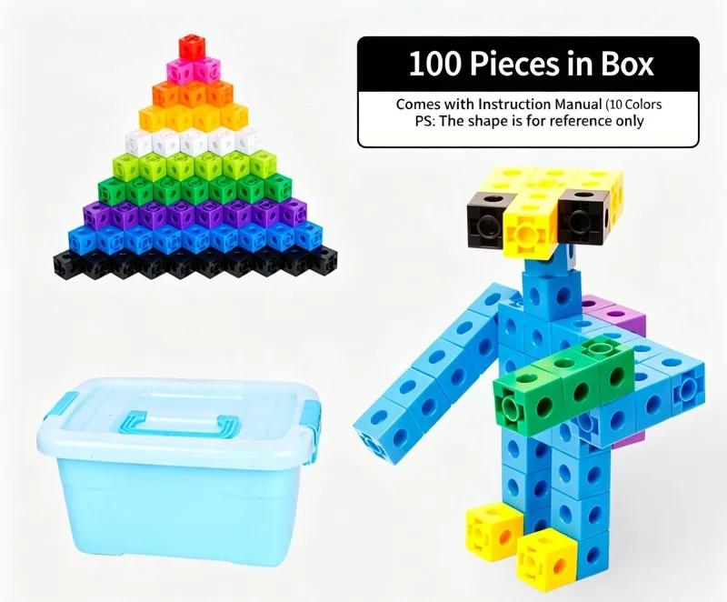 100pcs With Storage Box 10 Colors Mixed PP Square Blocks