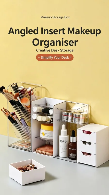 4 Tier Slanted Grid Acrylic Storage Rack, Clear Cosmetic Display Holder For Makeup Brushes & Skincare Items