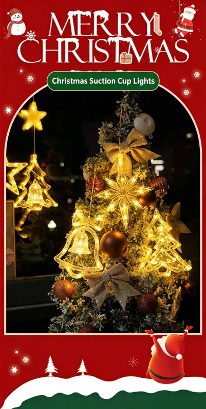 Colourful Five Point Star LED Suction Cup Curtain Lights, Battery Operated Christmas Window Decoration Lamp