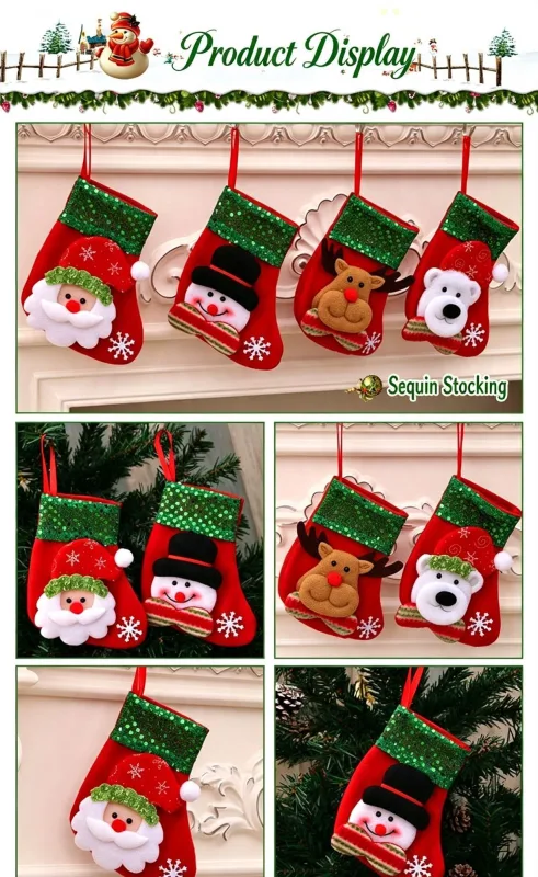 3D Oversized Santa Christmas Stocking, Practical Xmas Gift Bag & Tree Pendant, 40*25cm