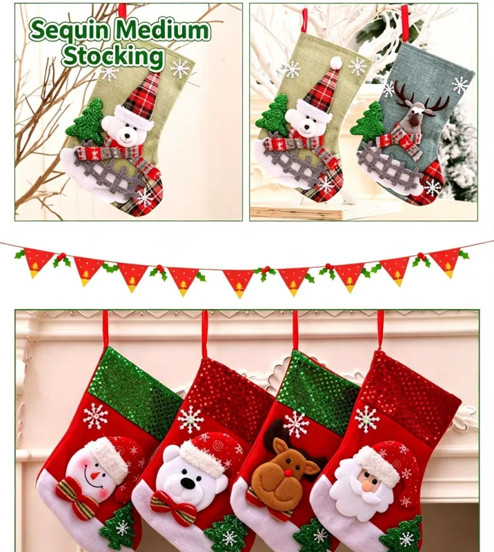 3D Oversized Santa Christmas Stocking, Practical Xmas Gift Bag & Tree Pendant, 40*25cm