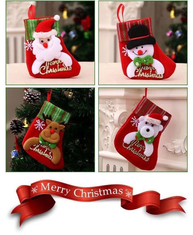Medium Sparkle Sequin Santa Christmas Stocking, Shiny Xmas Hanging Gift Sack, 25*19cm