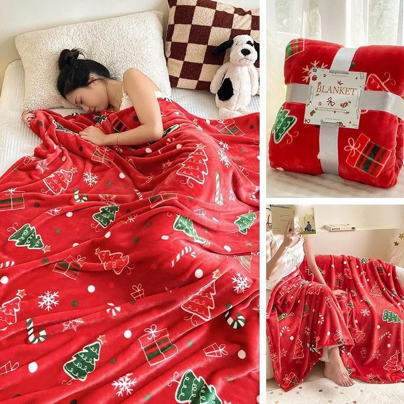 Multi‑scene Flannel Throw Blanket For Christmas & Halloween, Christmas Tree Design, Warm Sofa Bed Cover, Nice Holiday Gift Choice, 180x200cm XL Size – 70x100cm XS