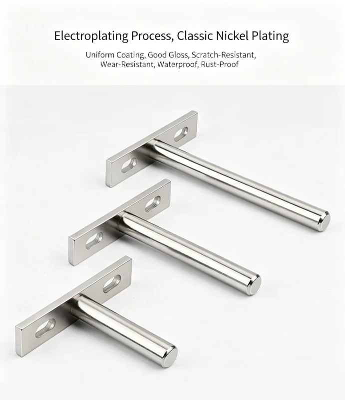 6″ Nickel Hidden T Shelf Bracket 2Pcs w/ 5×60&5×80 Screws