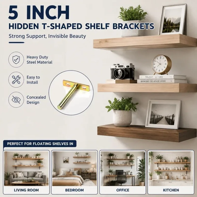 5" Color Zinc Hidden T Bracket 2Pcs w/ 5x60&5x80 Screws 5" Color Zinc Hidden T Bracket 2Pcs w/ 5x60&5x80 Screws