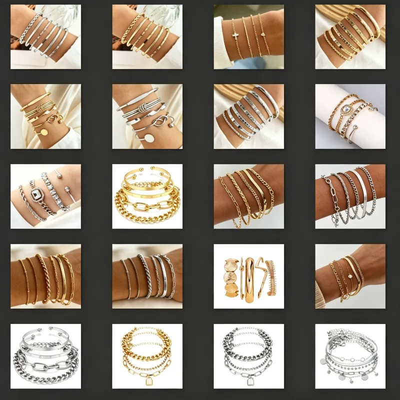 Chic Stackable Irregular Bangle Set Women Retro Bracelet Set h564 Ideal Christmas Gift
