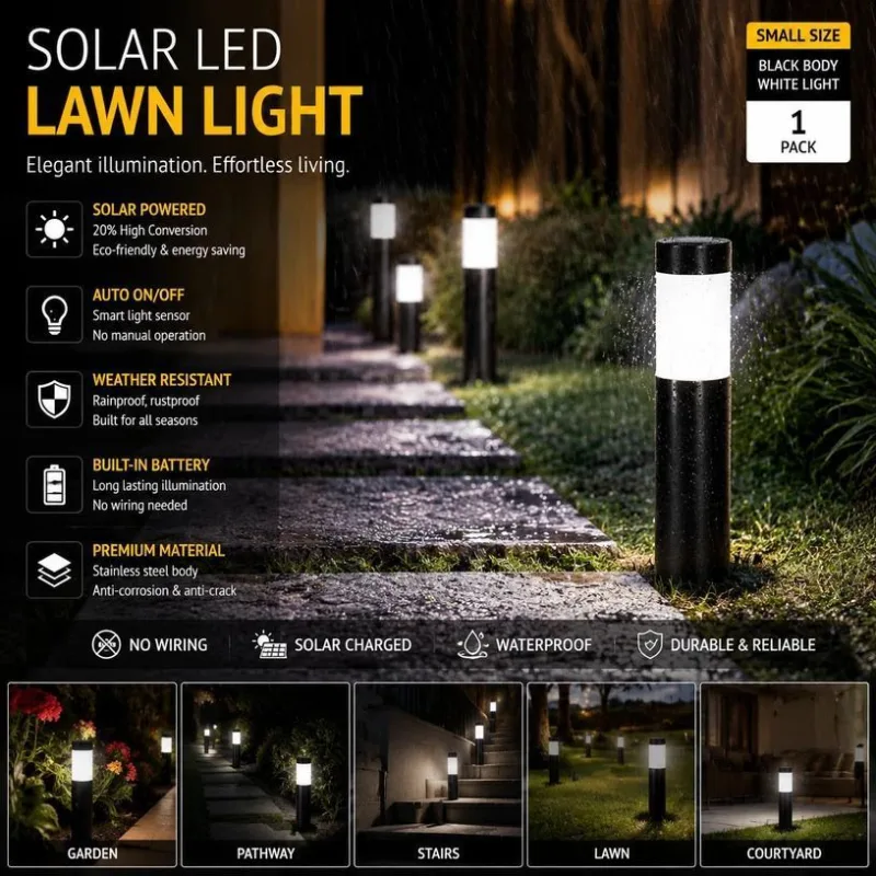 Small Black Cool White Solar LED Garden Path Light Small Black Cool White Solar LED Garden Path Light