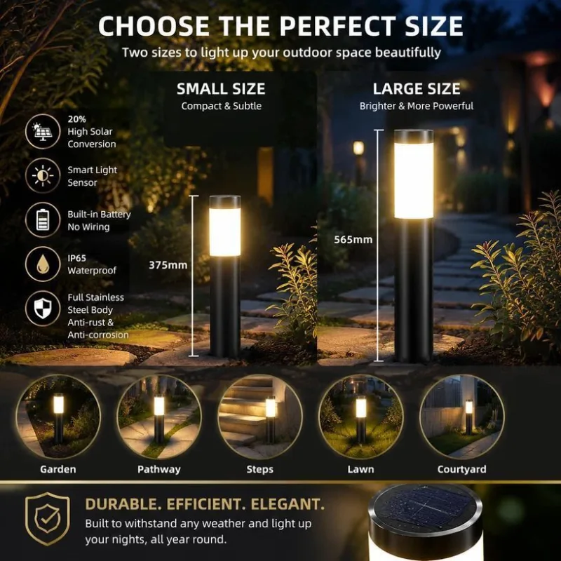 Small Silver Warm White Solar LED Yard Light 2Pcs