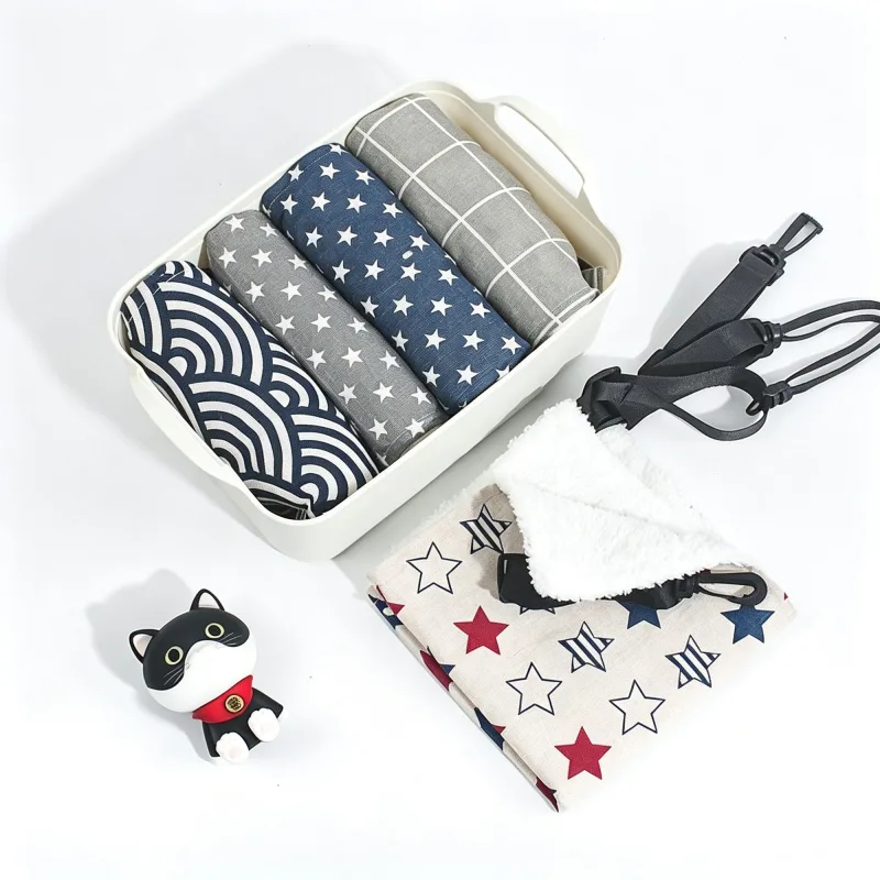 27x27cm White Blue Striped Adjustable Cat Cage Hammock | Christmas Tiny Plush Warm Gift | Fleece Lined Hanging Cat Bed Swing with Hooks for Kittens