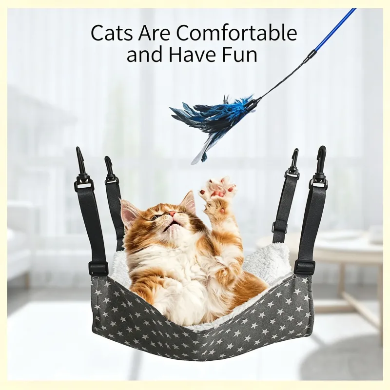 57x47cm Gray Plaid Adjustable Cat Hammock | Halloween Jumbo Breathable Gift | Extra Large Lightweight Cat Hammock for Large Cats