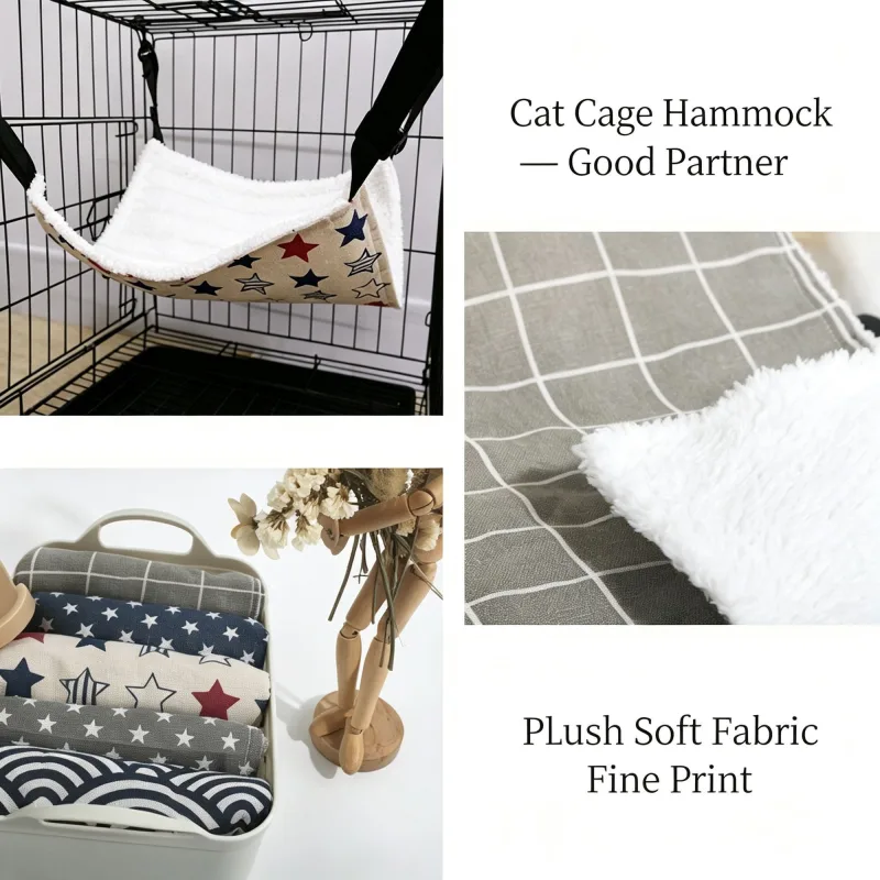 35x35cm Gray Plaid Adjustable Cat Hammock | Halloween Everyday Thin Gift | Medium Lightweight Cat Hammock for Daily Cage Use