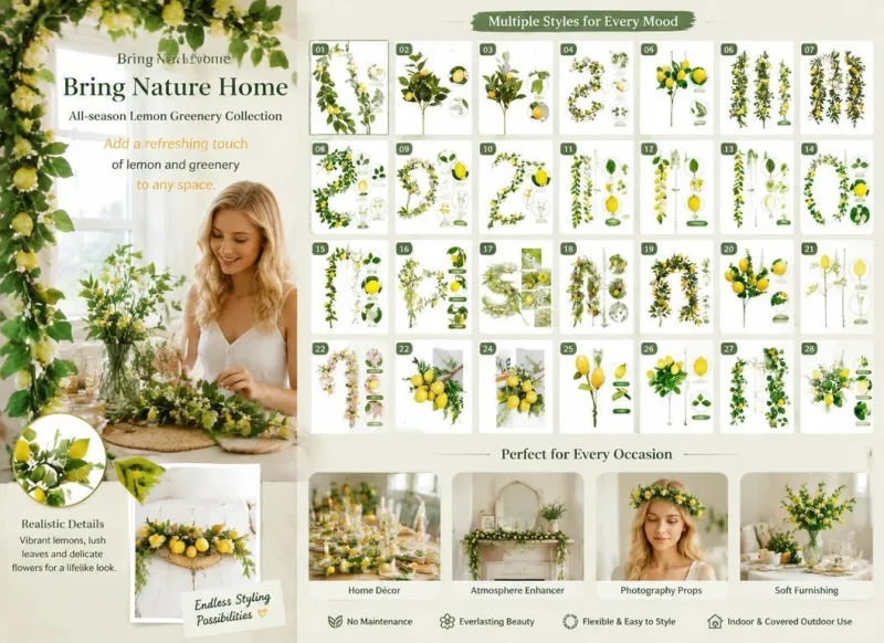 Herb Scent Artificial Lemon Vine Foam Lemon Decor Set of 2