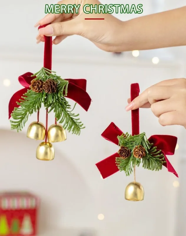 2 Pack D1 Christmas Pinecone Single Bell Red
