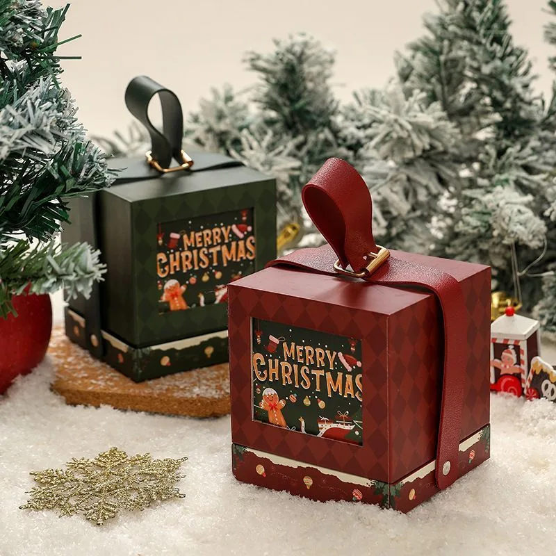 2pcs Side Handle Round Christmas Box – Red