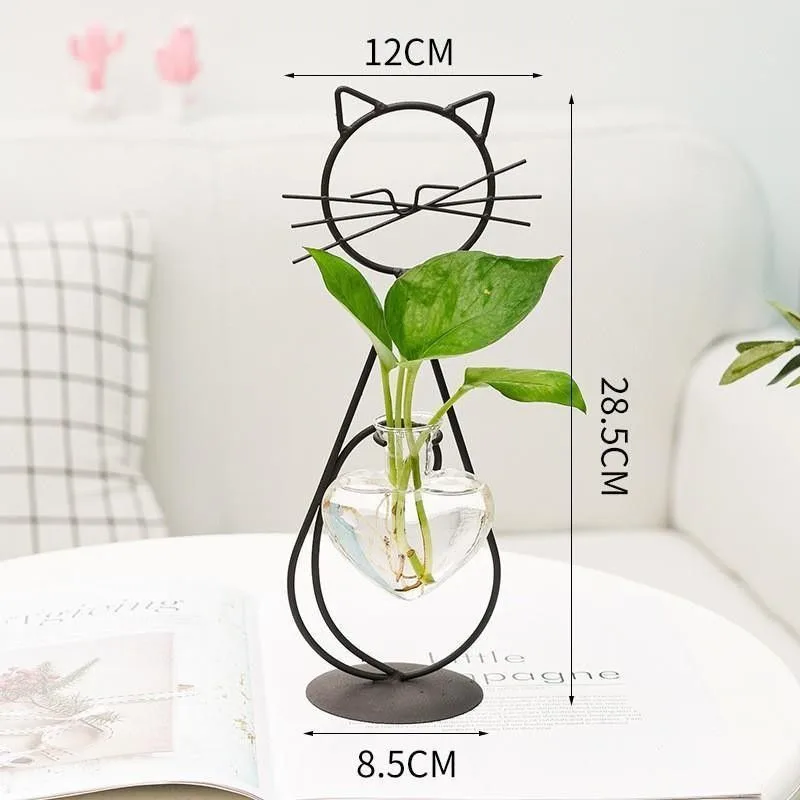 2 Pack Flamingo Iron Flower Ware – Black Standing Cat + Gold Standing Cat (Heart Bottle)