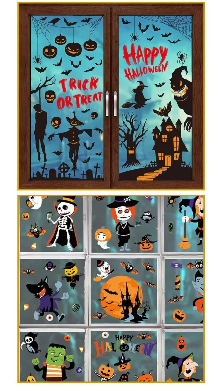 2Sets W05 Halloween Static Window Stickers (9 Sheets Per Set)