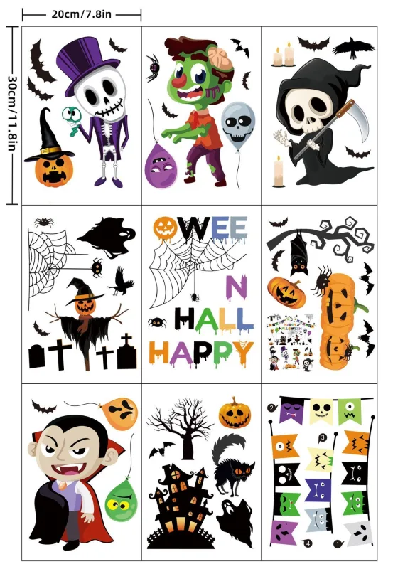 2Sets W13 Halloween Static Window Stickers (9 Sheets Per Set)