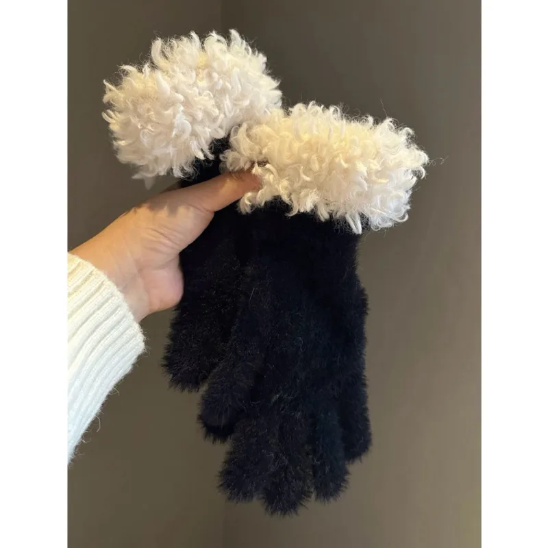 Green Faux Mink Spliced Gloves