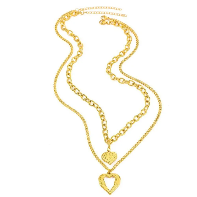 2Pcs Silver Heart Necklace