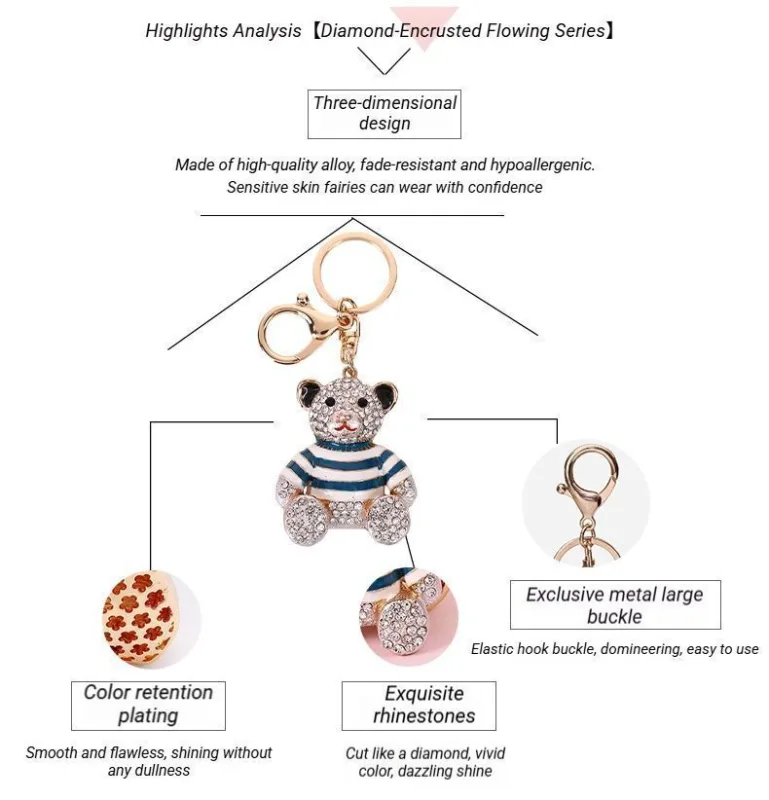 2-Pack Crystal Bear Keychains 02