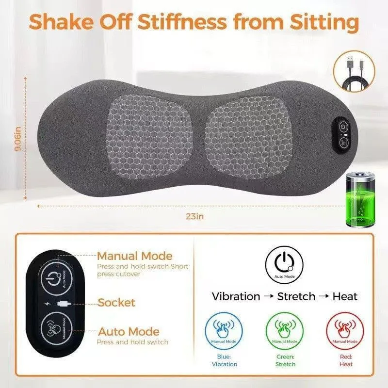 Classic Grey 3-in-1 Heated Back Stretcher with Vibration Massage & Traction Lifting Function, Rechargeable Type
