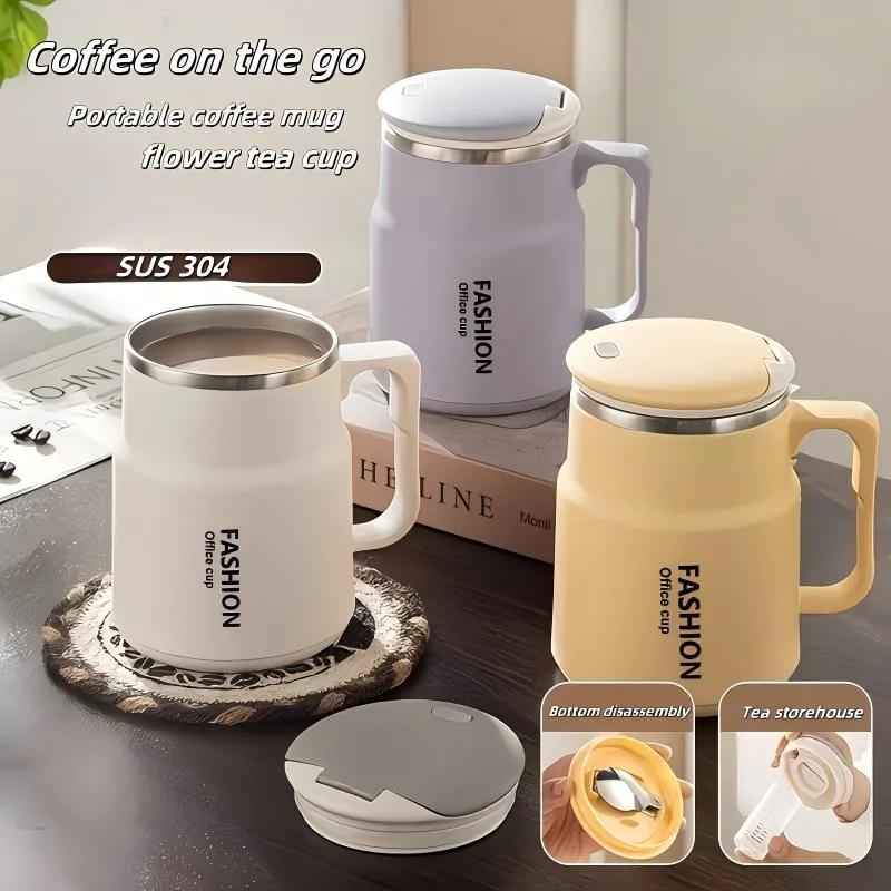 600ML Multi-Functional Mug, Three Drinking Modes: Direct Drink, Straw, Open Mouth, Bottom Storage for Folding Spoon, 304 Stainless Steel Inner Liner – A Must-Have Hydration Tool for Lazy People. – White