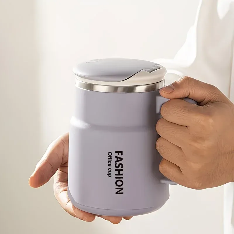 600ML Multi-Functional Mug, Three Drinking Modes: Direct Drink, Straw, Open Mouth, Bottom Storage for Folding Spoon, 304 Stainless Steel Inner Liner – A Must-Have Hydration Tool for Lazy People. – White