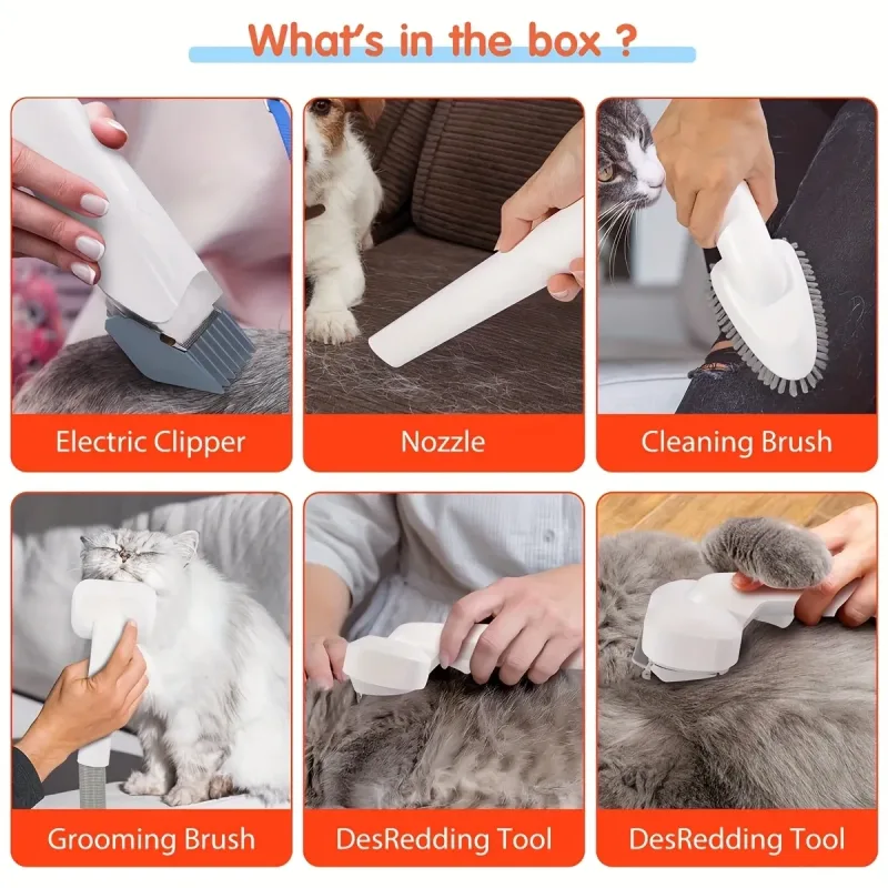 Pet Grooming Vacuum Kit 13000Pa Strong Suction 99% Hair Removal 6 Clipper Combs 5 Tools Low Noise