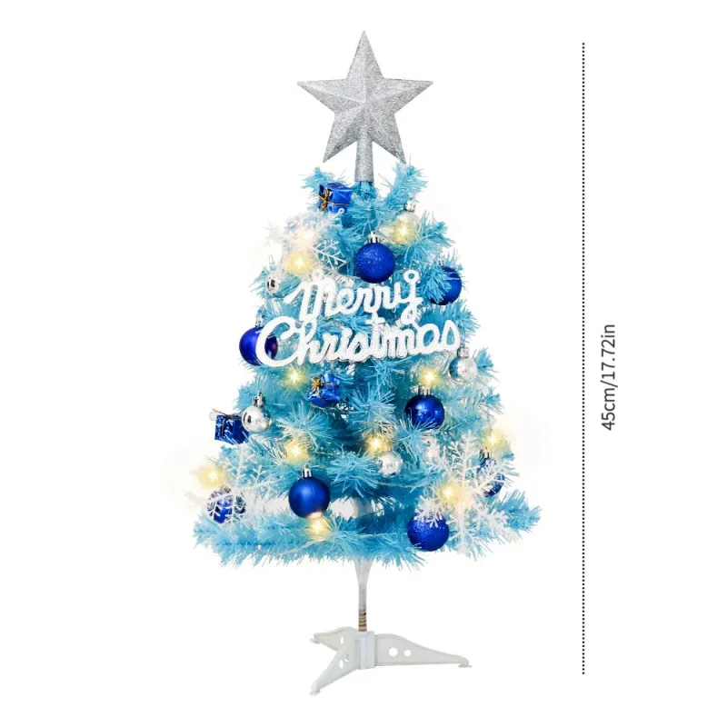 60cm Blue Mini Christmas Tree Set | Includes Star Topper, Letter Sign, Ornament Balls & Snowflake Decorations, Fresh & Dreamy Desktop Holiday Décor (No Lights Version)