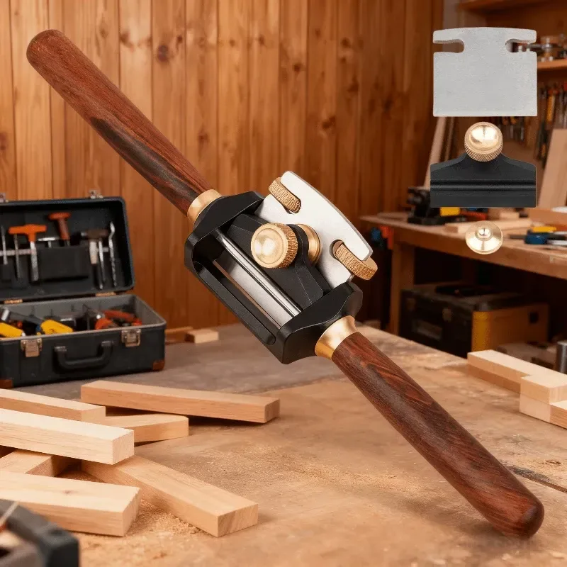 Aluminum Alloy Wooden Handle Spokeshave, Metal Micro-Adjustment, Lightweight & Durable, Ideal for Woodworking Flat/Curved Bottom!