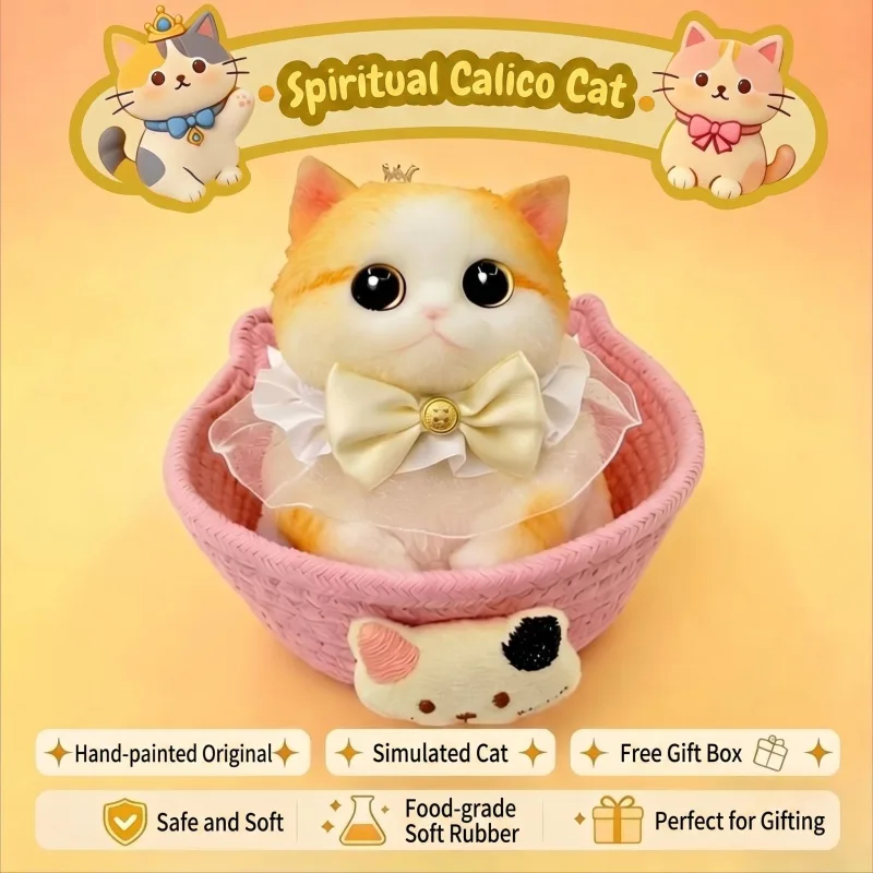 Cute Handmade Simulated Cat Stress Relief Squishy Toy (Large cat + accessories + cat bed + gift box)/Noble Bobtail Gentleman