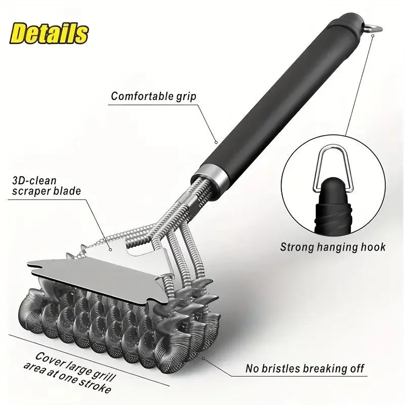 Bristle-Free Stainless Steel BBQ Grill Brush Heavy Duty Steam Clean Coil Head with Scraper