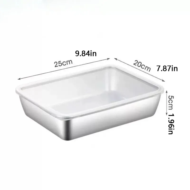 2 Pc Stainless Steel Fridge Storage Containers With Lids, Rectangular Baking Pans for Freezer Meal Prep and Catering, 10 x 8 x 3 in