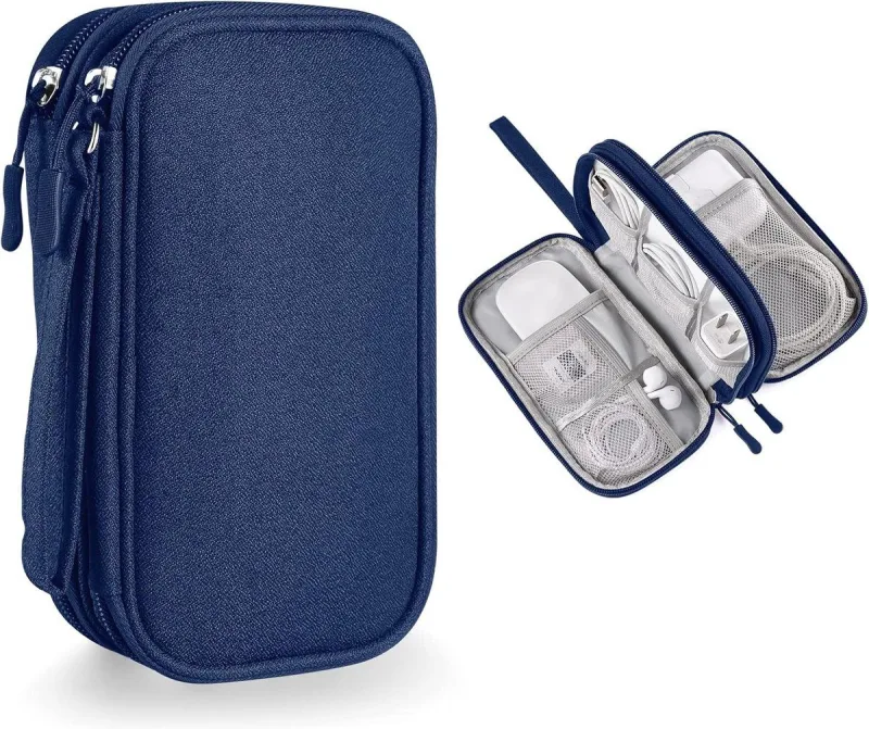 1 Piece Sea Blue Cable Organizer Bag, Multi Layer Electronics Case, 21 x 12.5 x 6 cm